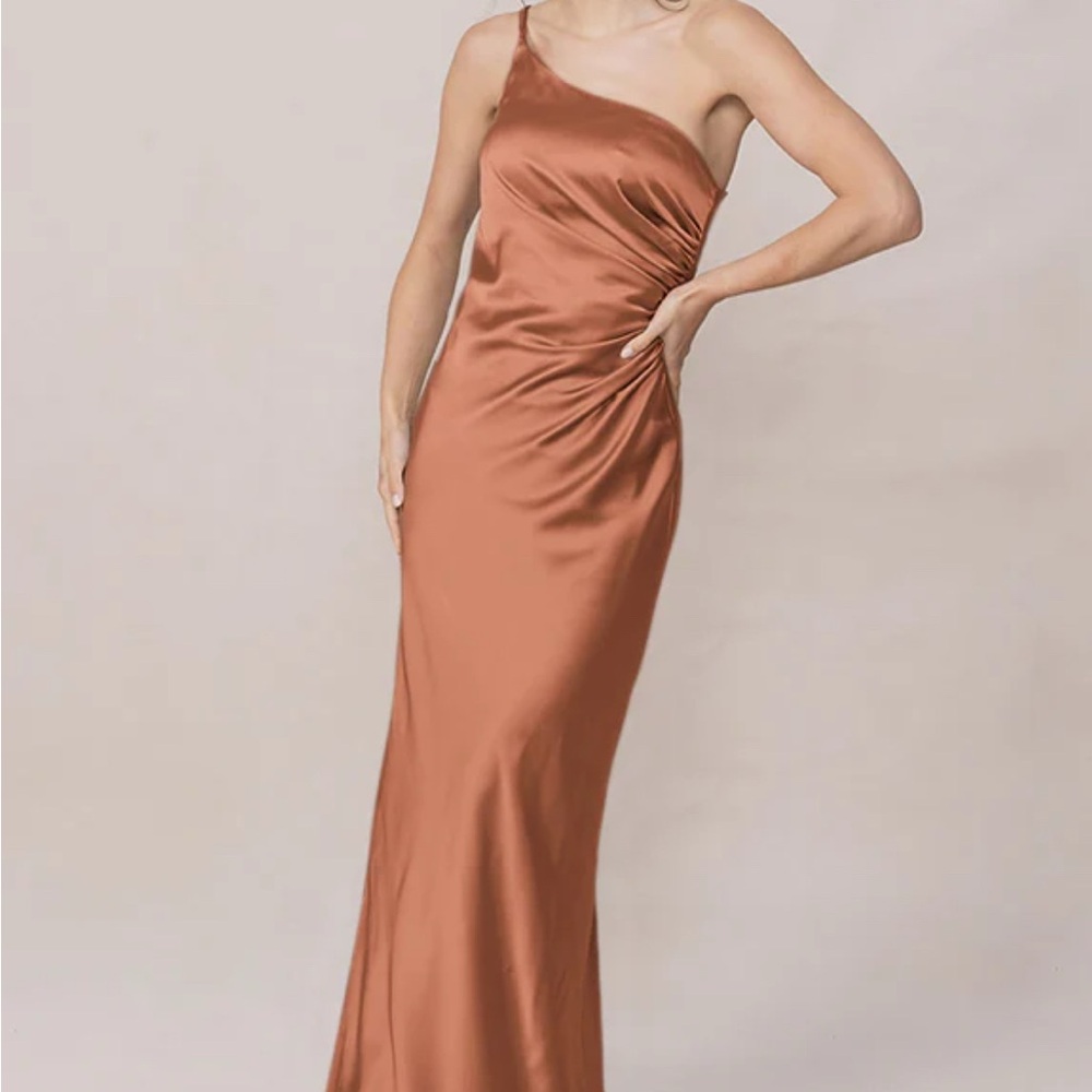 Revelry Jade Satin Dress in Copper